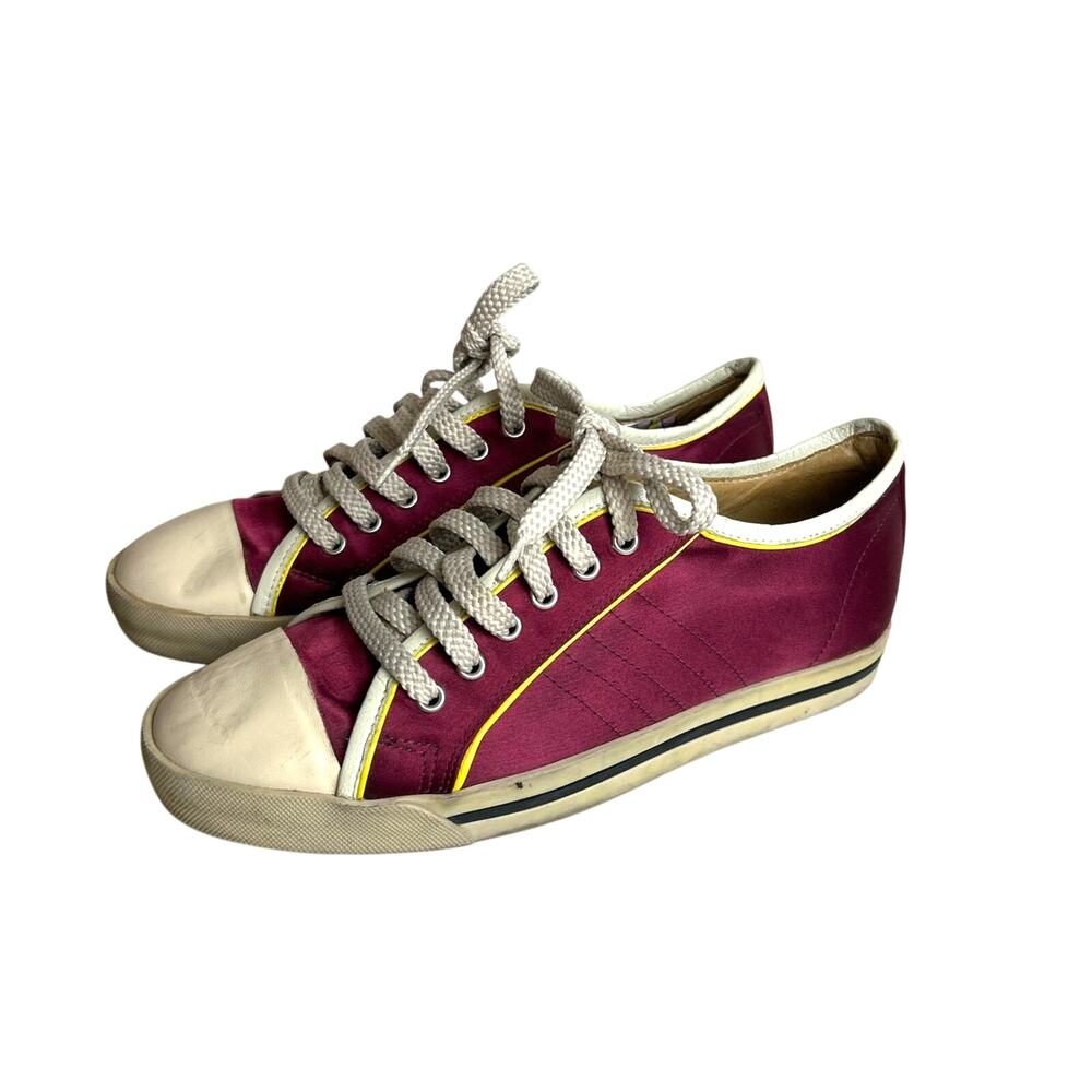 Marc Jacobs Womens 9 Burgundy Satin Leather Lace Up Sneakers Casual Shoes